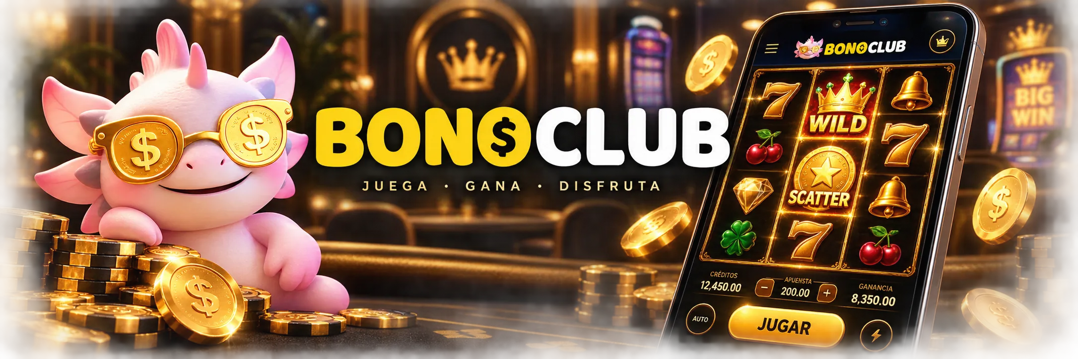 Smartphone mostrando símbolos especiales Wild y Scatter en una tragamonedas de bonoclub.co