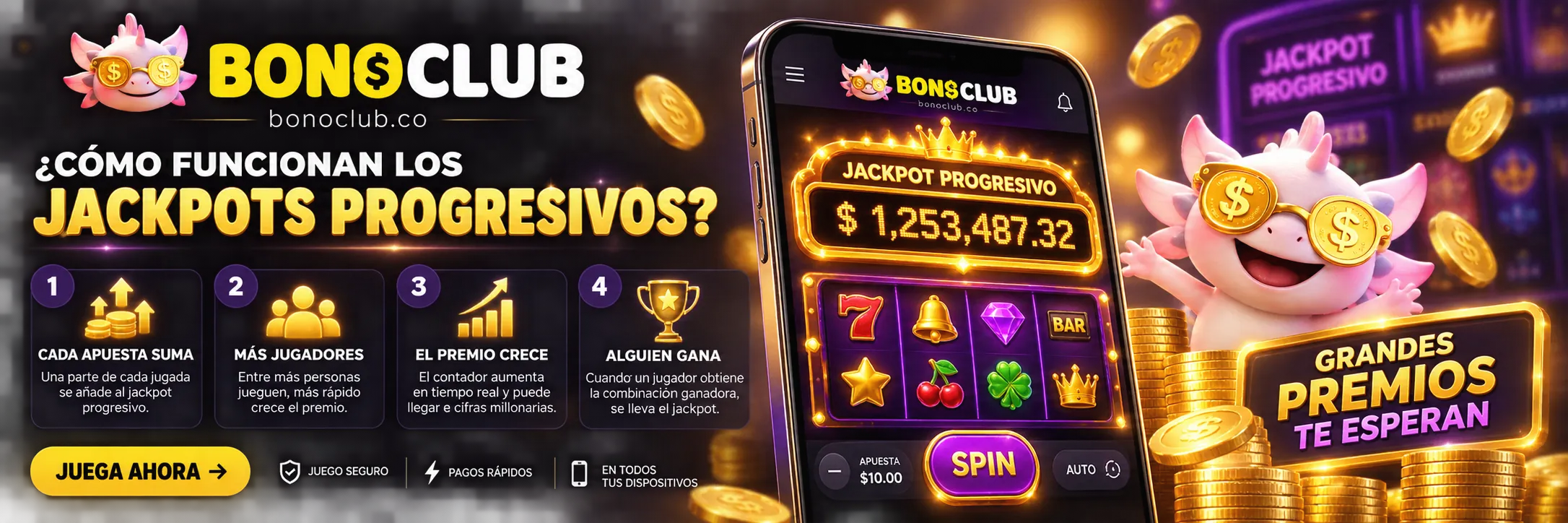 Teléfono inteligente mostrando el contador digital de un jackpot progresivo en tragamonedas online