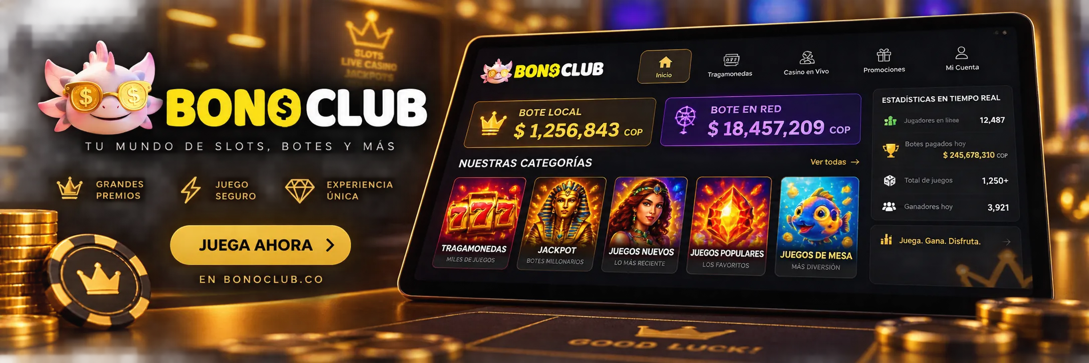 Panel digital de juegos de tragamonedas con opciones de jackpot local y en red