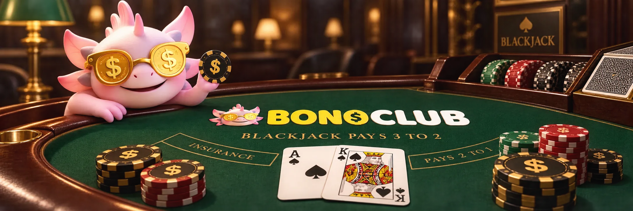 Mesa de blackjack digital con cartas y fichas en bonoclub.co