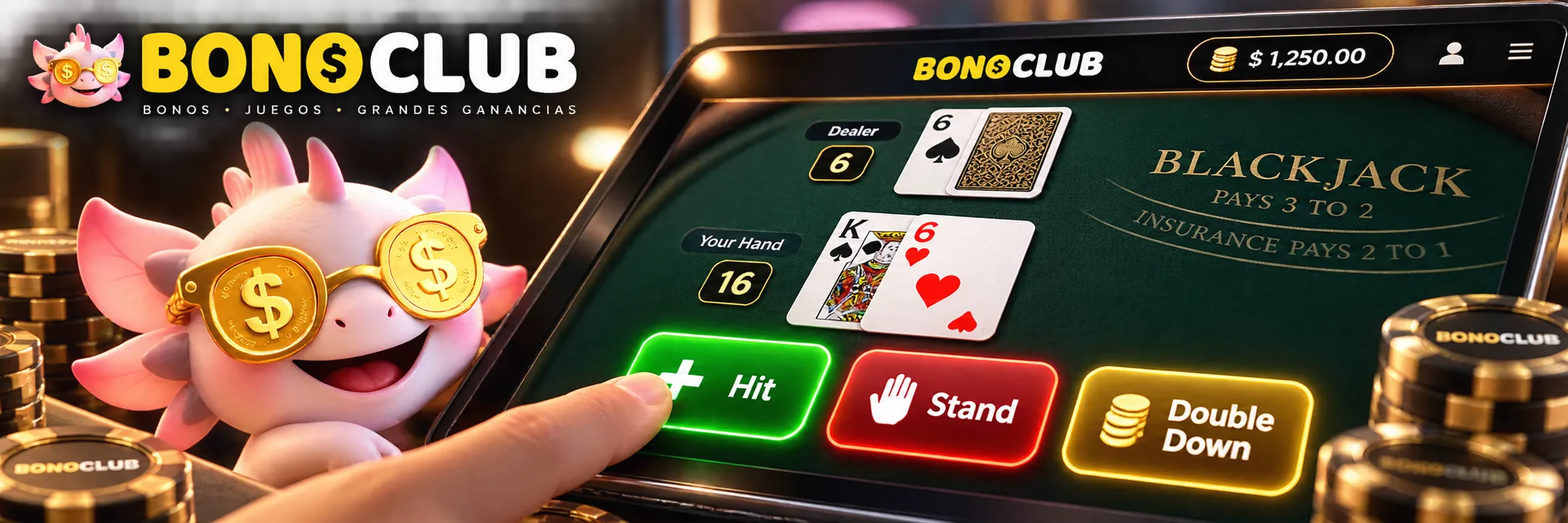 Decisiones de juego en la interfaz de blackjack de bonoclub.co