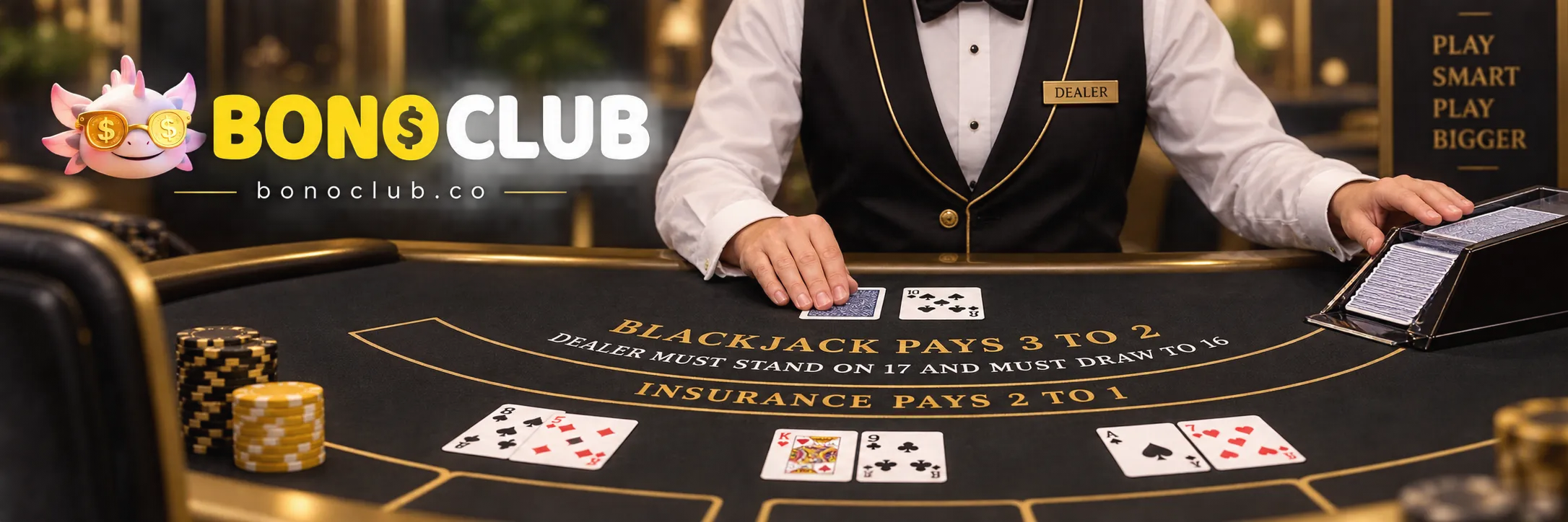 Área de crupier y reparto de cartas de blackjack en bonoclub.co
