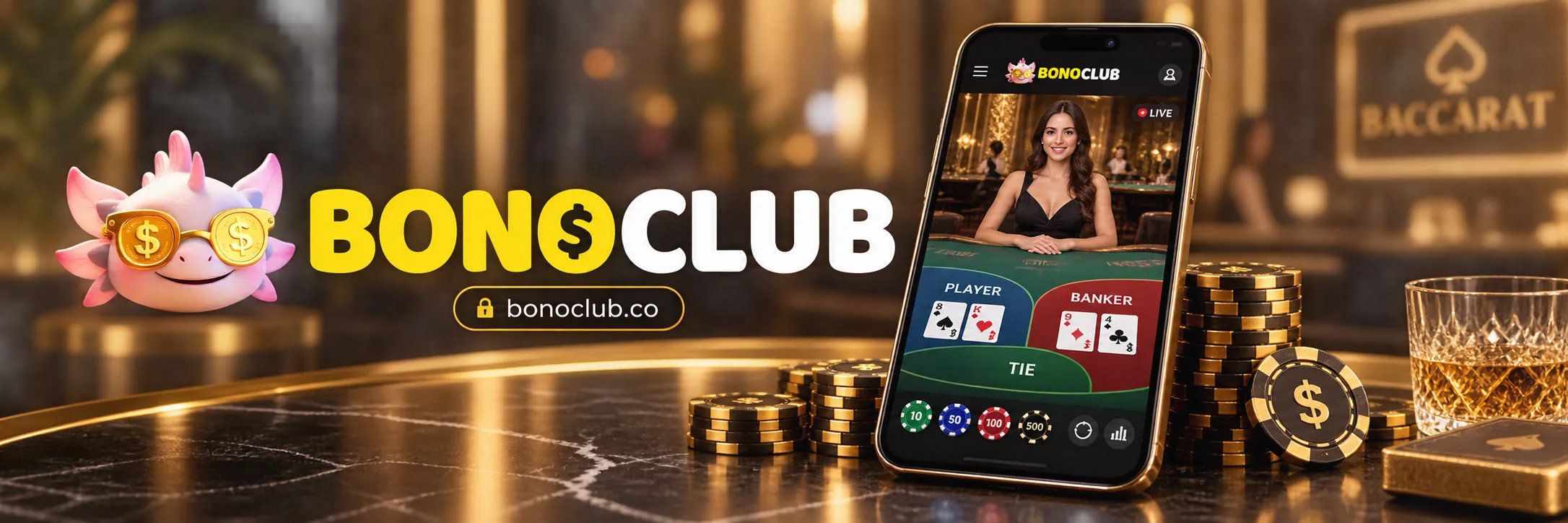 Mesa de baccarat en vivo adaptada para dispositivos móviles en bonoclub.co